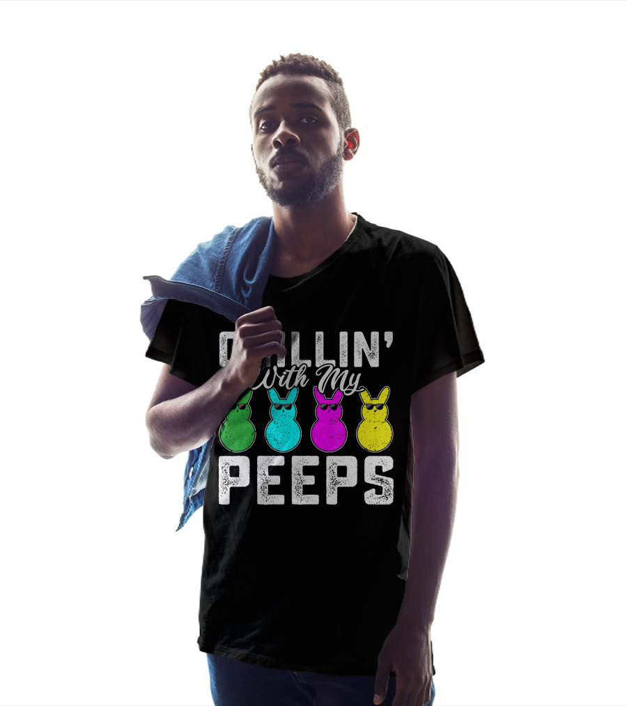 Chillin' With My Peeps Green Blue Pink Yellow Bunnies Wearing Sunglasses T-Shirt