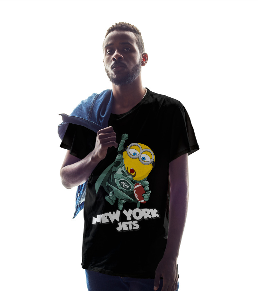 New York Jets Minion Superhero Holding Football T-Shirt