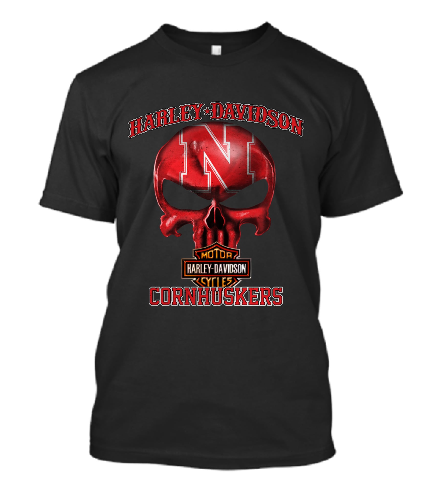 Harley Davidson Nebraska Cornhuskers Skull T-Shirt