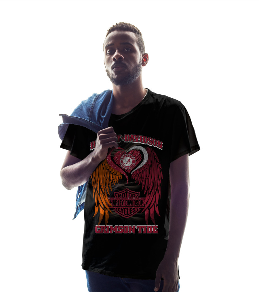 Harley Davidson Alabama Crimson Tide Winged Heart Motor Cycles T-Shirt