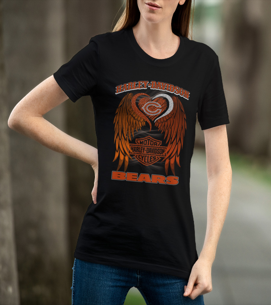 Harley Davidson Chicago Bears Motor Cycles Wings T-Shirt