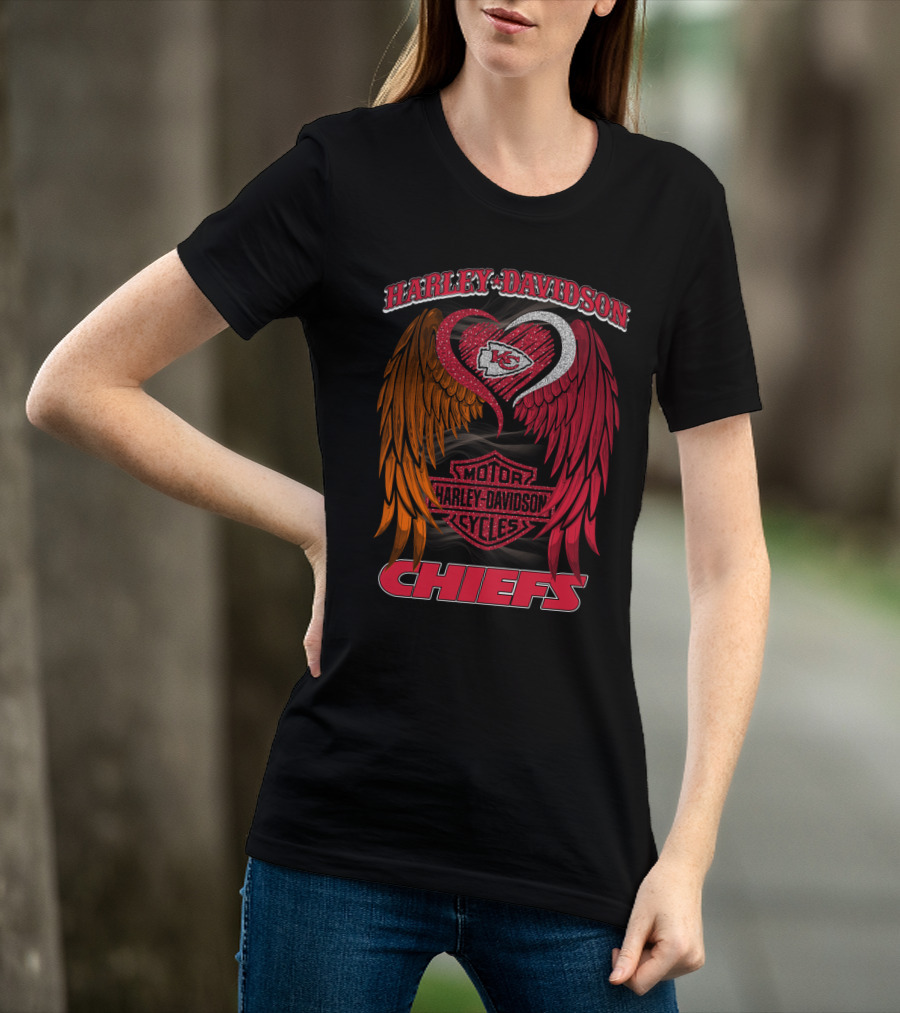 Harley Davidson Motor Cycles Kansas City Chiefs Wings Heart T-Shirt