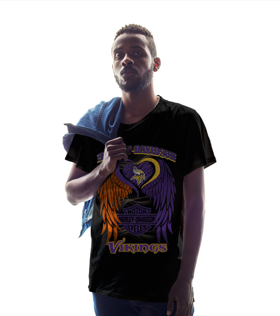 Harley Davidson Motor Cycles Minnesota Vikings Winged Heart T-Shirt