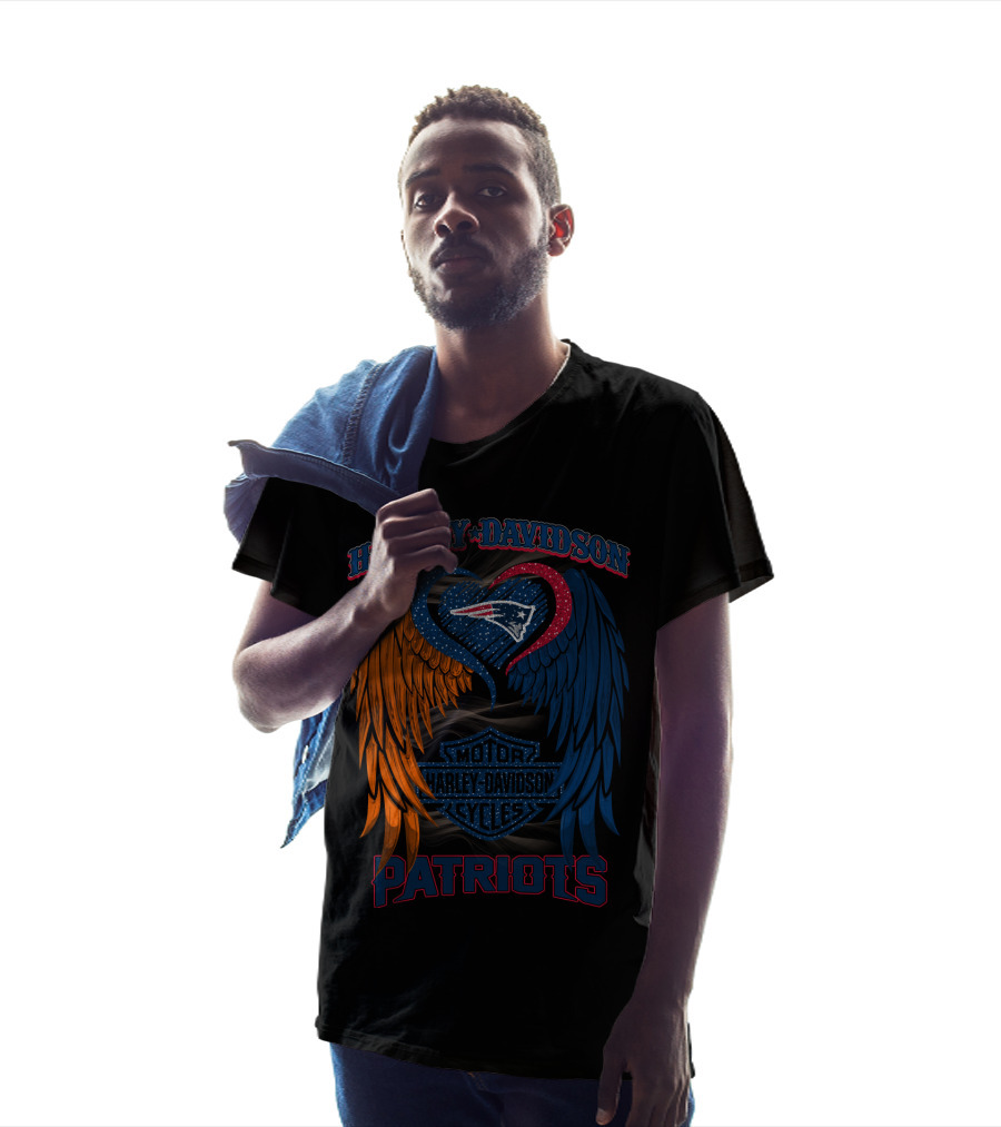 Harley Davidson Motor Cycles Patriots Wings Heart Hd2805 Nfl New England Patriots T-Shirt