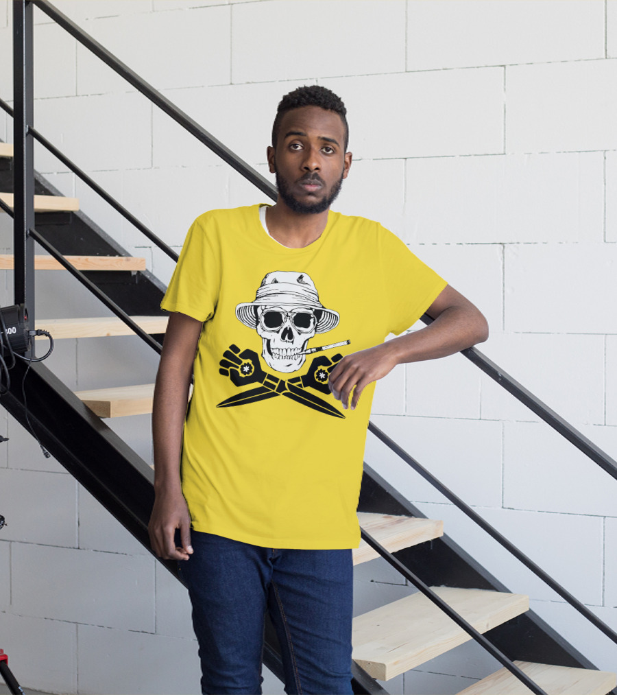 Hunter Thompson Skull Smoking With Hat And Scissors T-Shirt