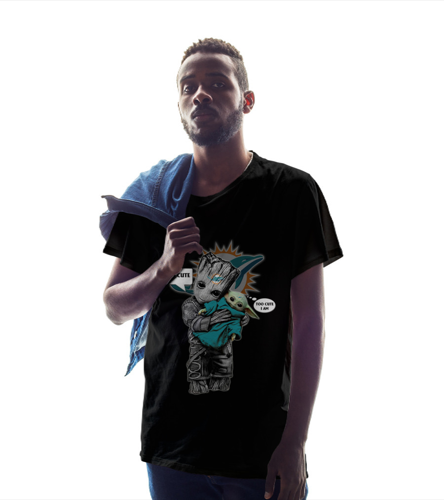 MD 010 NFL Miami Dolphins Groot Baby Yoda Cute I Am T-Shirt