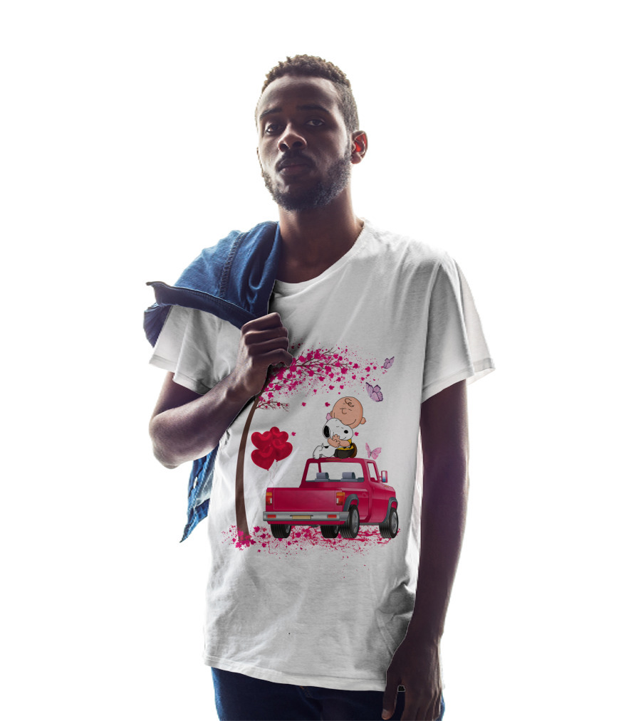 Snoopy Charlie Brown Red Truck Hearts Butterflies Tree T-Shirt