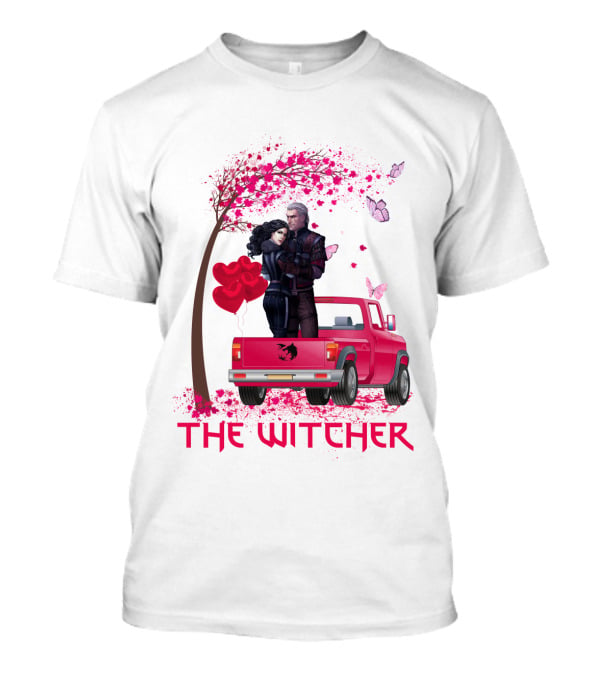 The Witcher Romantic Scene With Hearts And Butterflies T-Shirt