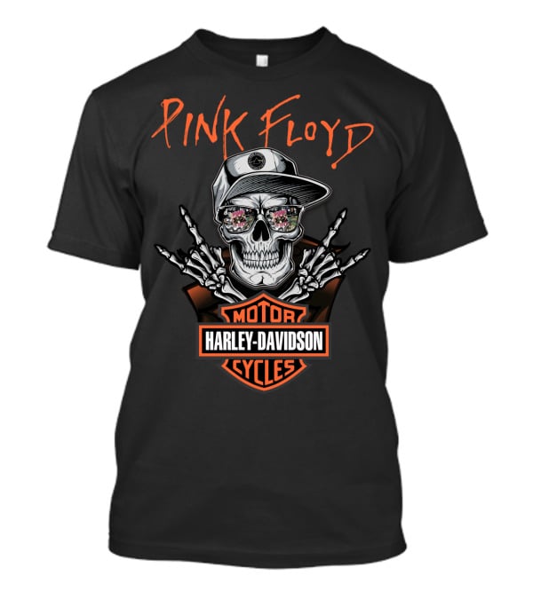 Pink Floyd Harley Davidson Skull With Cap And Skeleton Hand Motorcycles T-Shirt