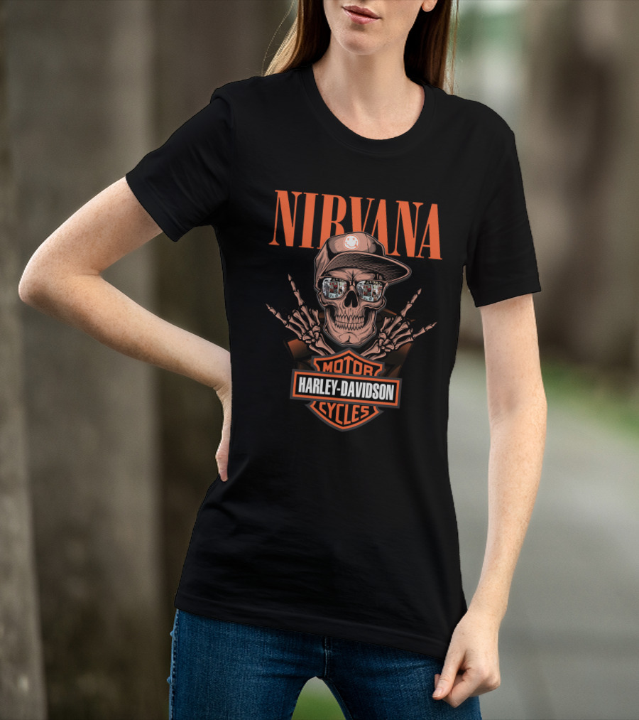 Nirvana Harley Davidson Motorcycles Skull Design T-Shirt