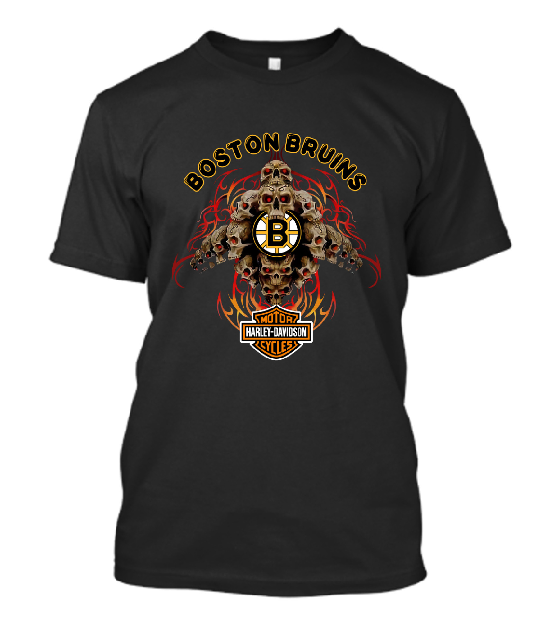 Boston Bruins Harley Davidson Motorcycles Skulls Flame T-Shirt