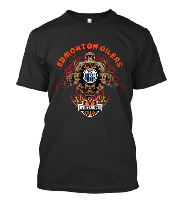 Edmonton Oilers Harley Davidson Flames And Skulls T-Shirt