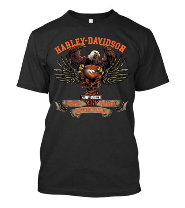 Harley Davidson Denver Broncos Motorcycles Eagle Skull T-Shirt