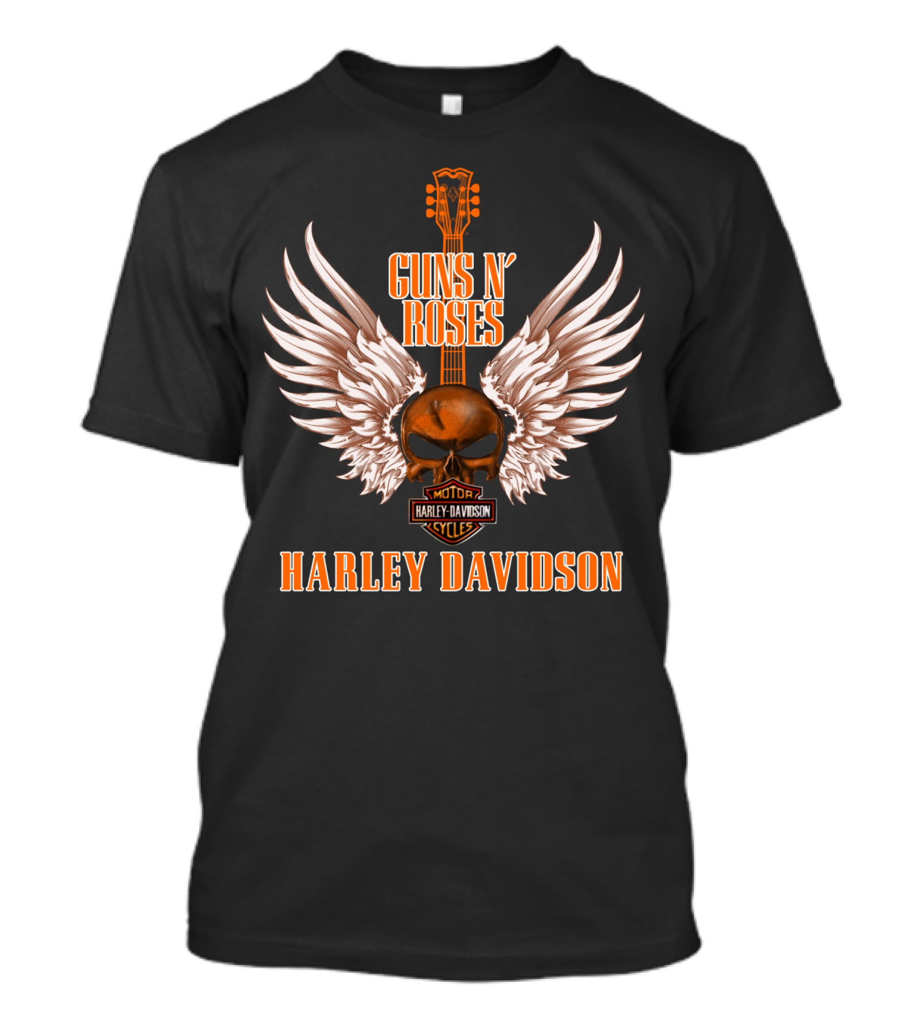 Guns N' Roses Harley Davidson Motor Cycles Winged Skull Guitar T-Shirt