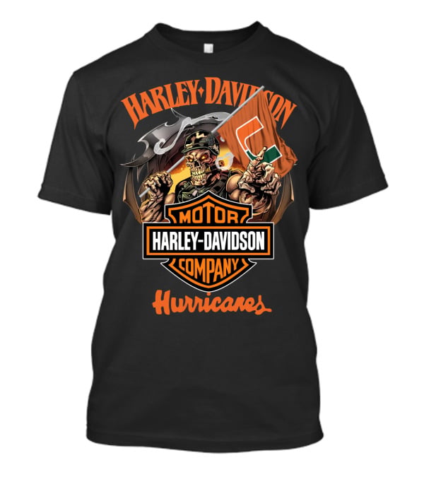 Harley Davidson Motor Company Hurricanes Miami Skeleton Flag T-Shirt
