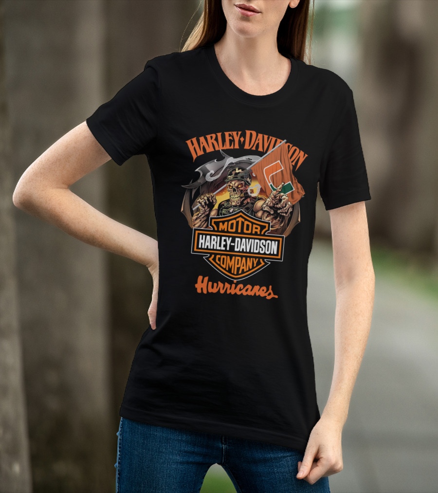 Harley Davidson Motor Company Hurricanes Miami Skeleton Flag T-Shirt