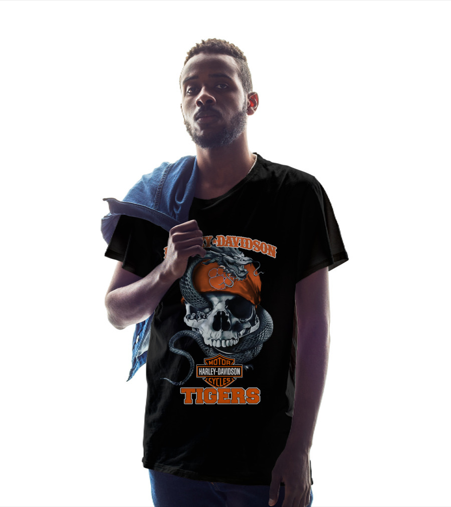 Harley Davidson Tigers Skull Snake Clemson T-Shirt