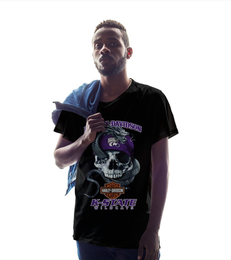 Harley Davidson K-State Wildcats Skull Snake Logo Mashup T-Shirt