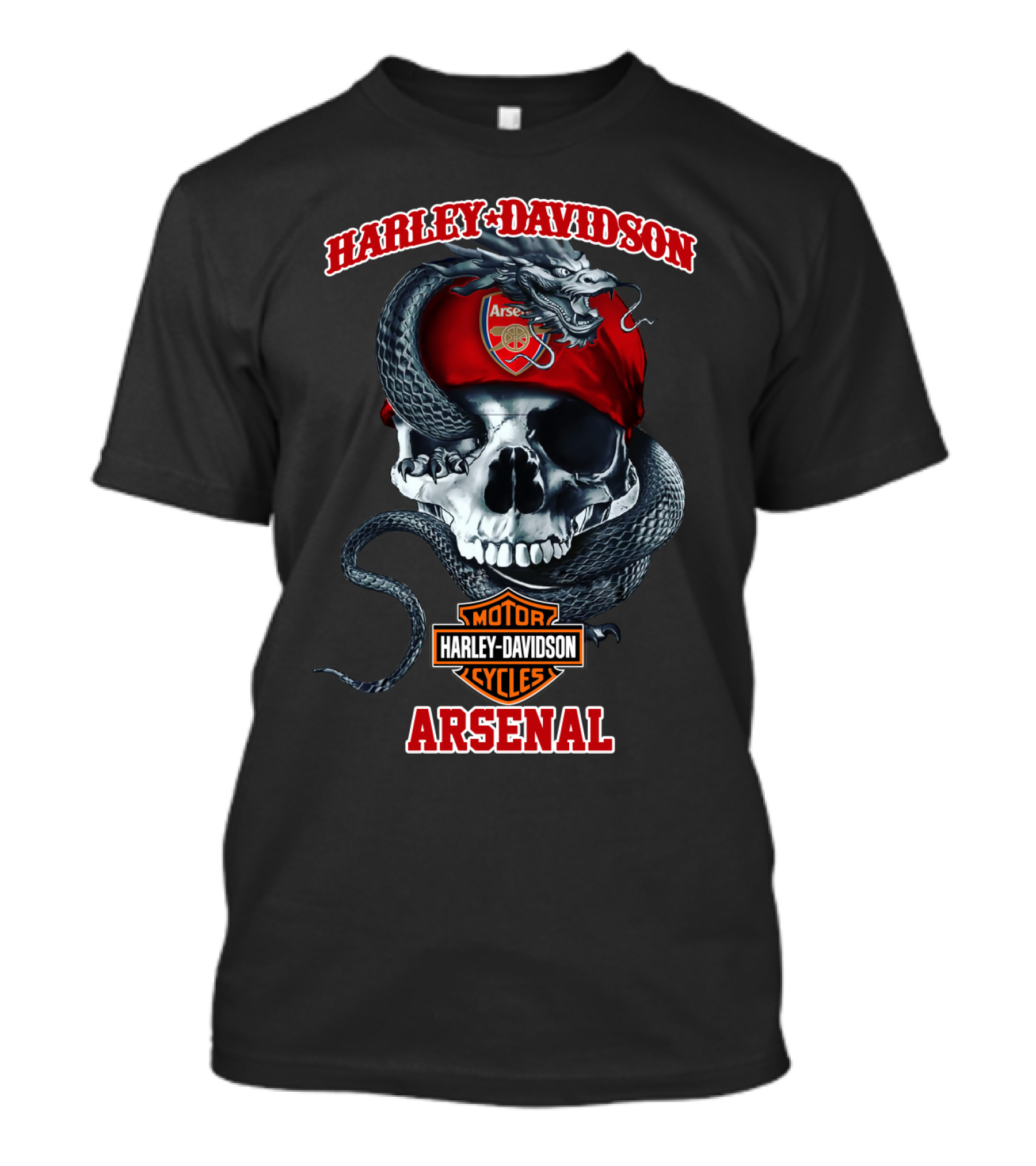 Harley Davidson Motor Cycles Arsenal Skull Snake T-Shirt