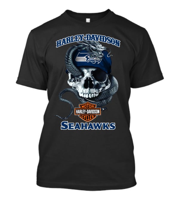 Harley Davidson Seattle Seahawks Skull And Snake T-Shirt