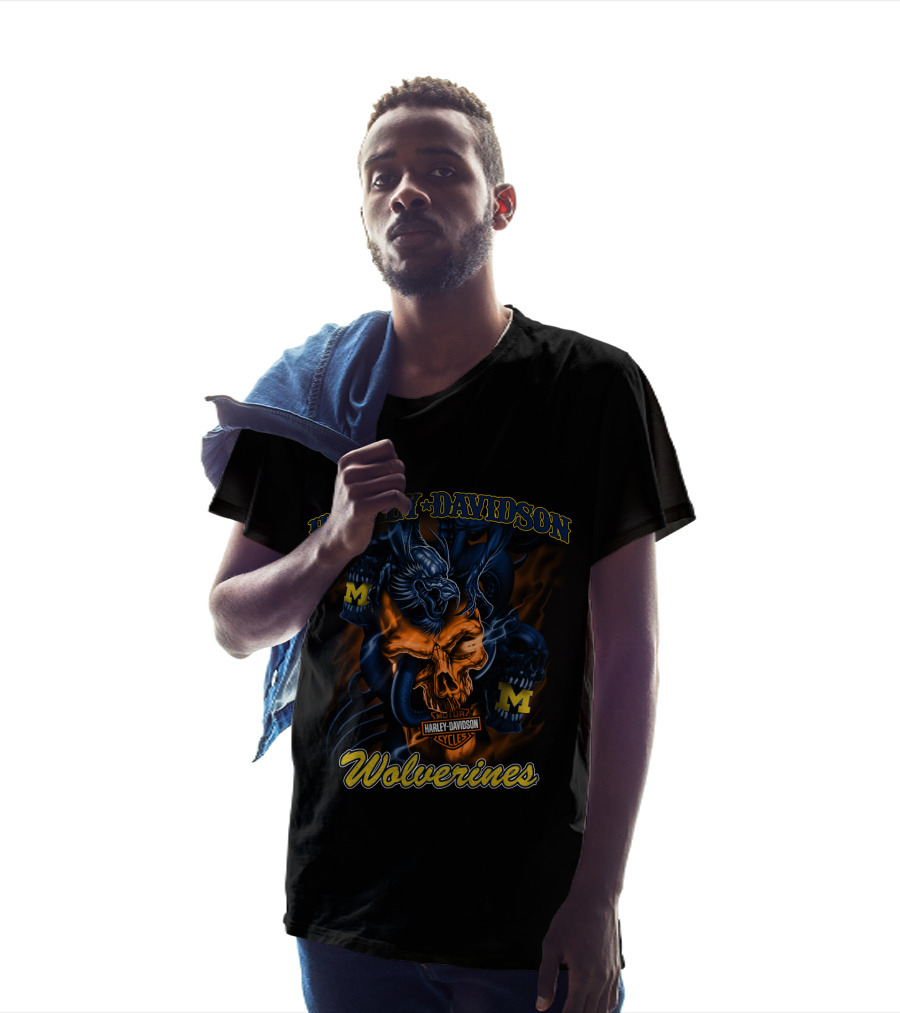 Harley Davidson Michigan Wolverine Skulls With Hd T-Shirt