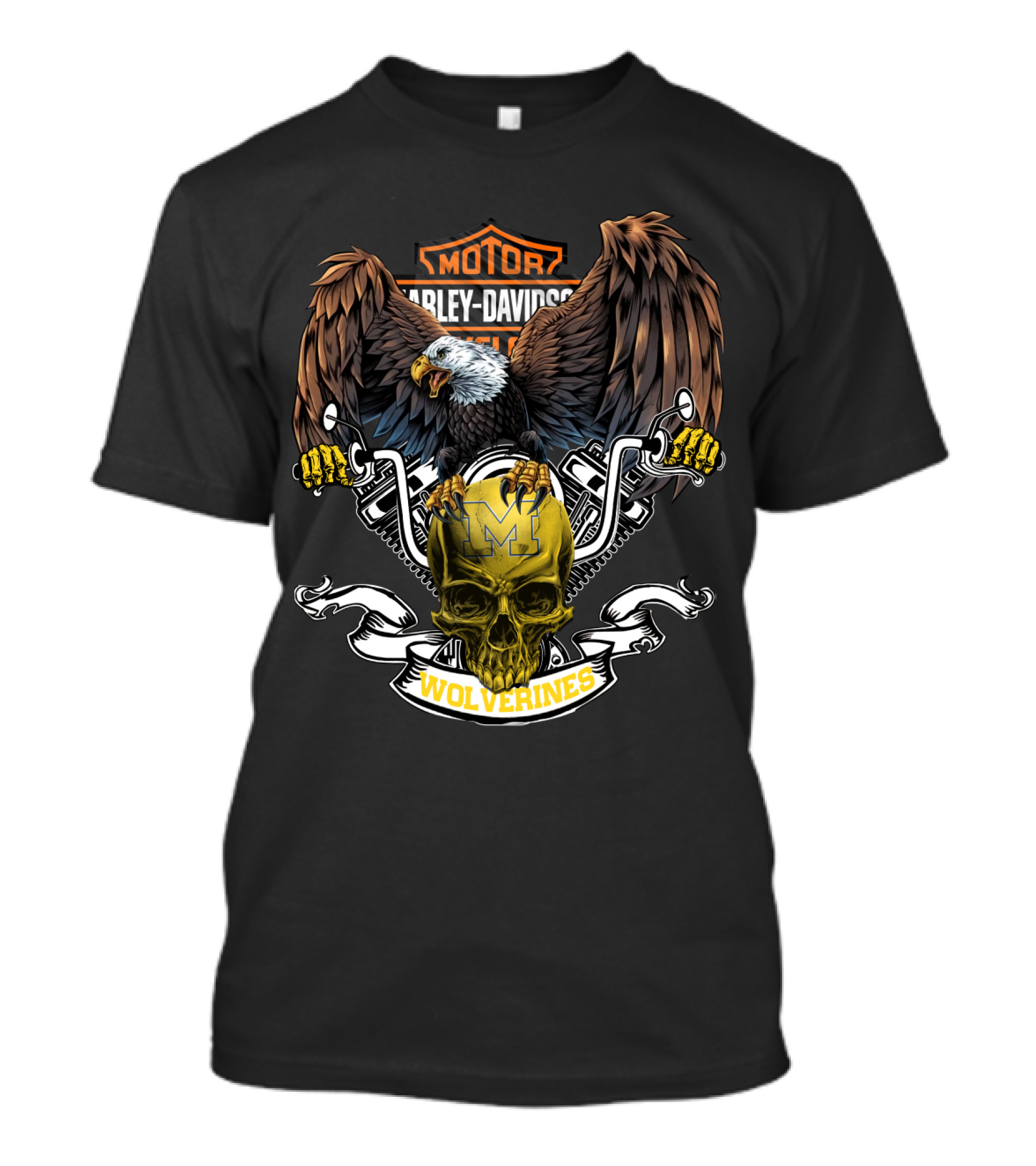Motor Harley Davidson Cycle Michigan Wolverines Eagle Skull T-Shirt