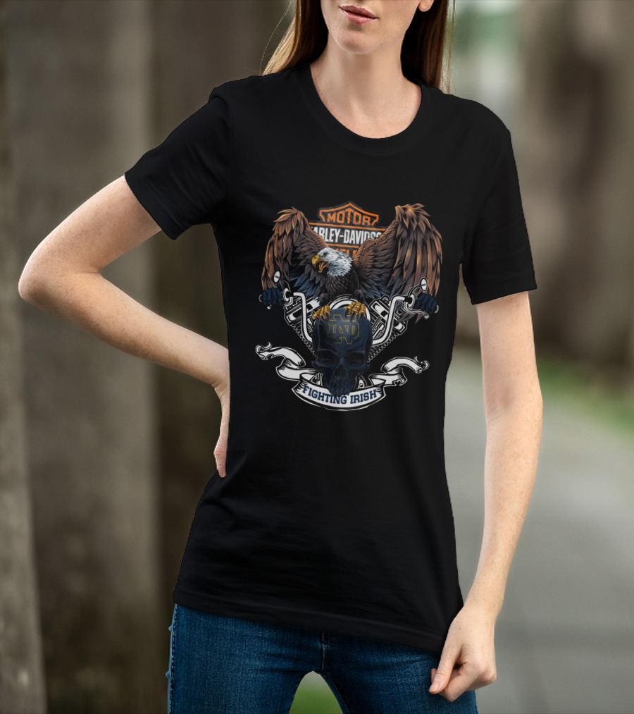 Motor Harley Davidson Cycles Notre Dame Fighting Irish Eagle And Skull T-Shirt