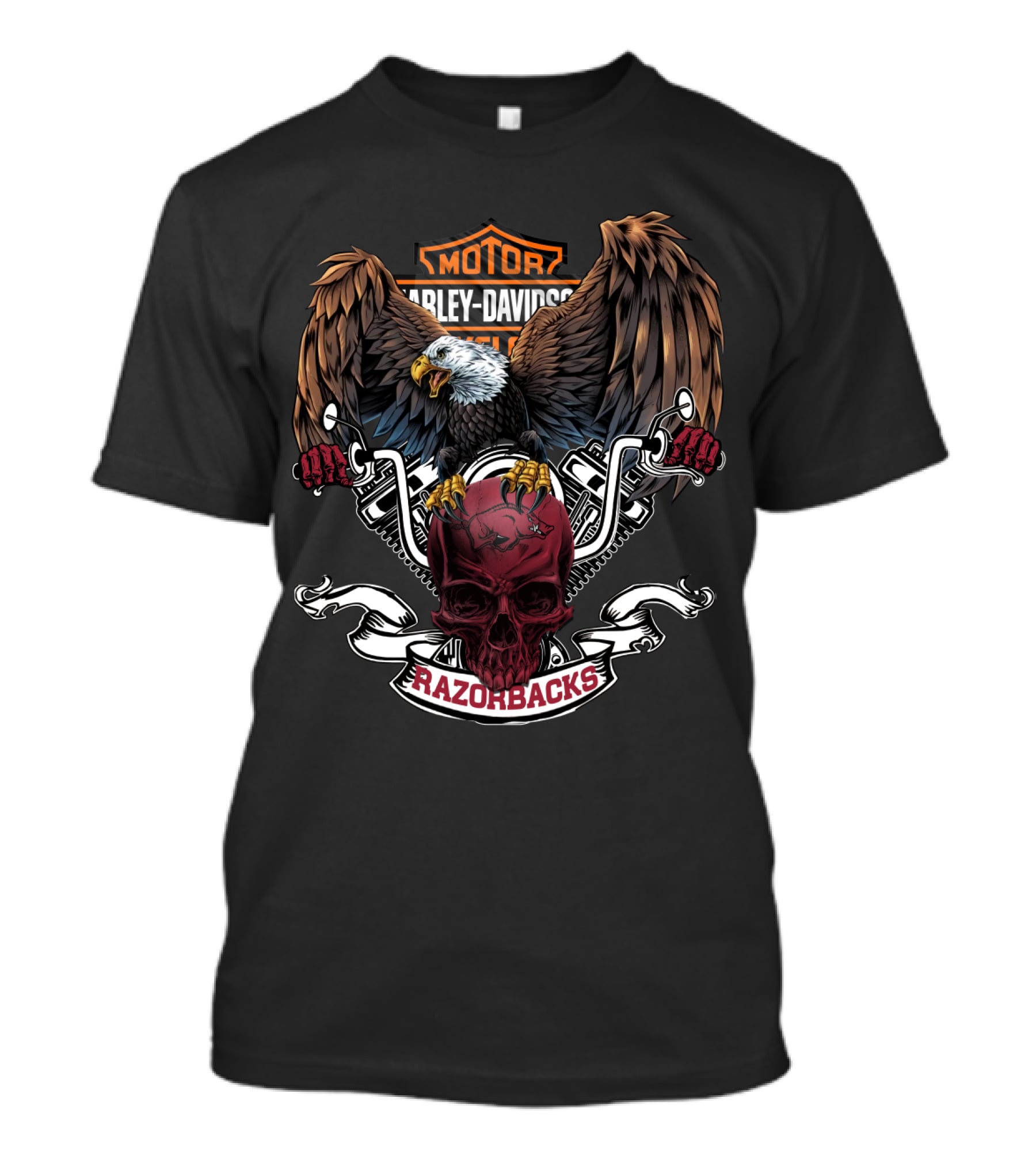 Hd Motor Arkansas Razorbacks Bald Eagle Skull T-Shirt