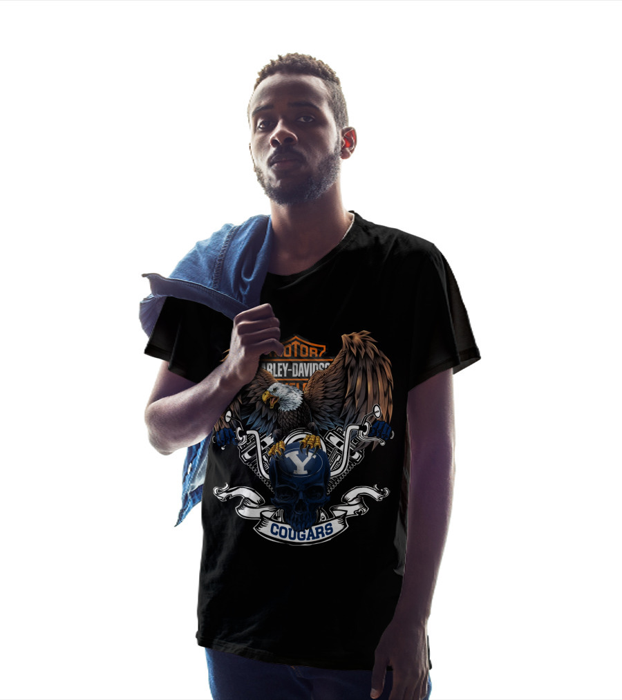 Byu Cougars Harley Davidson Eagle Skull T-Shirt