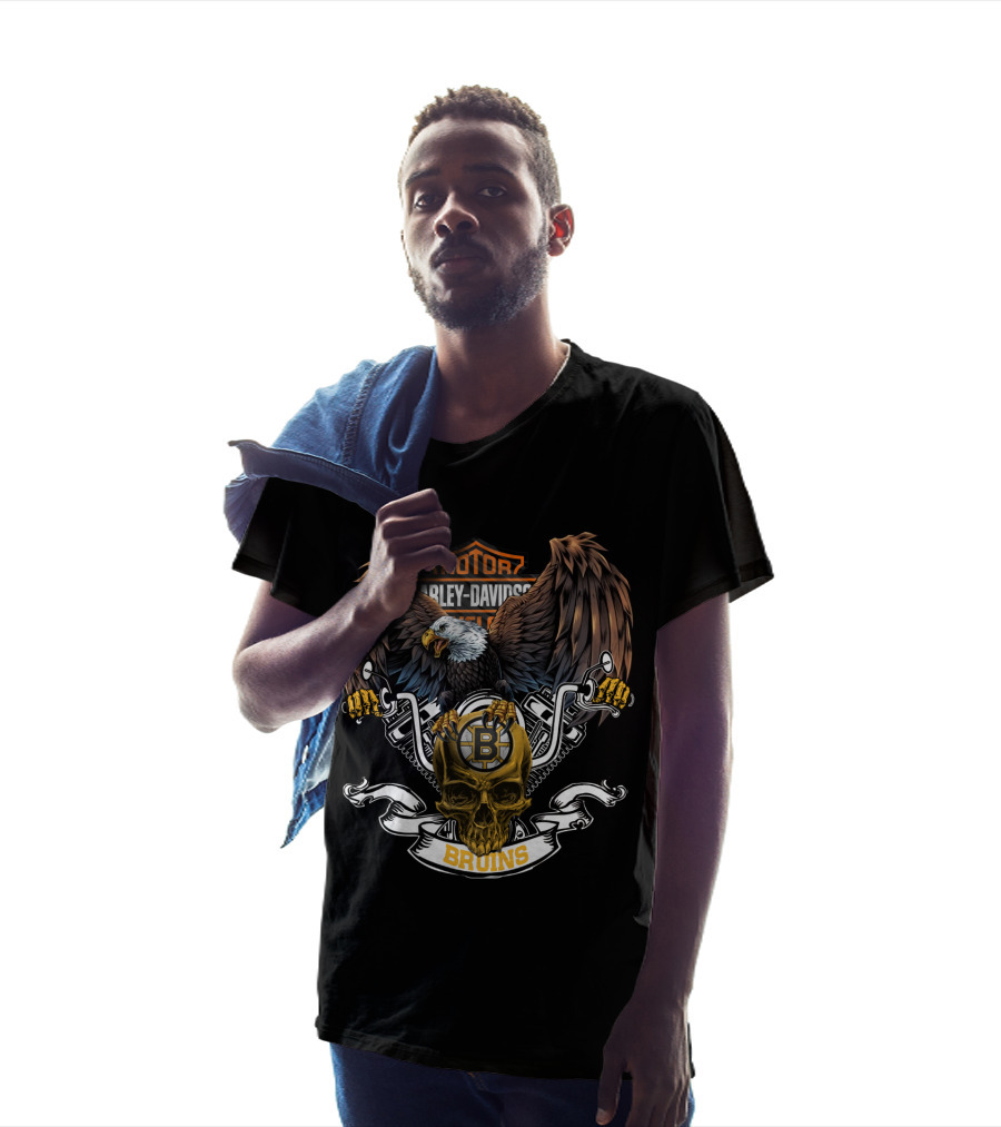 Harley Davidson Motorcycles Boston Bruins Eagle Skull Nhl T-Shirt