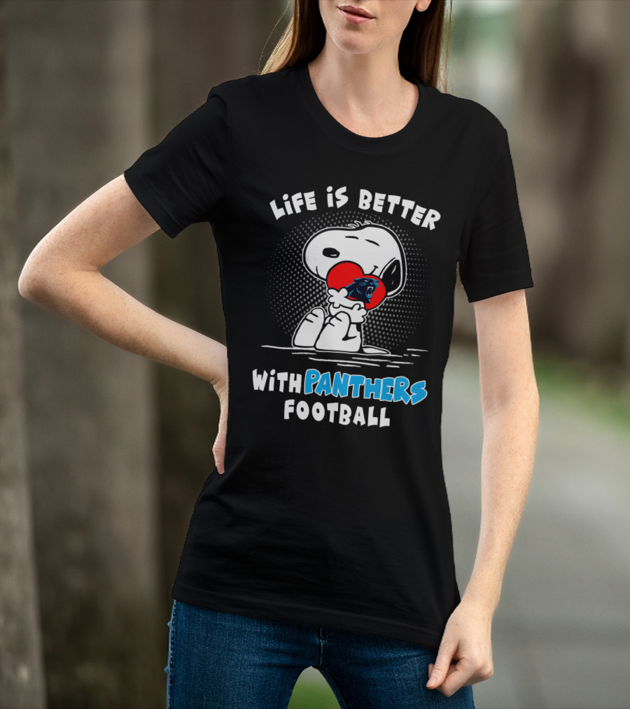 Life Is Better With Panthers Football Snoopy Hugging Heart T-Shirt