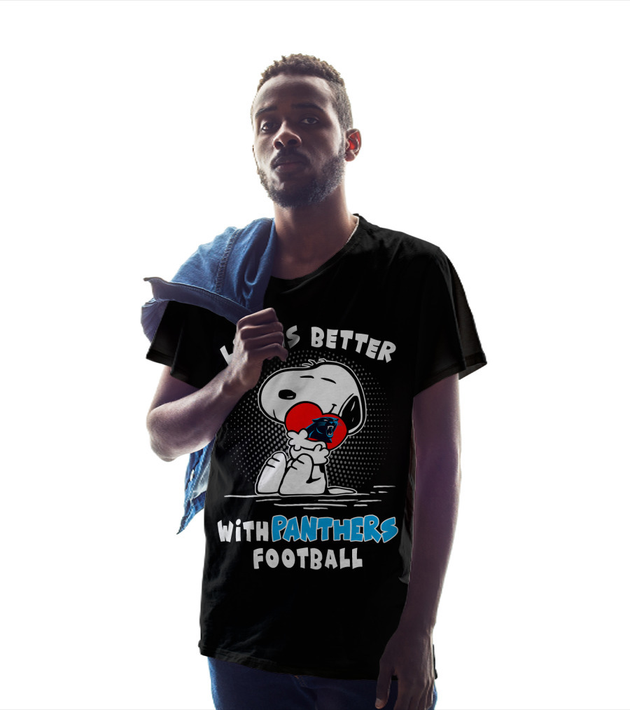 Life Is Better With Panthers Football Snoopy Hugging Heart T-Shirt