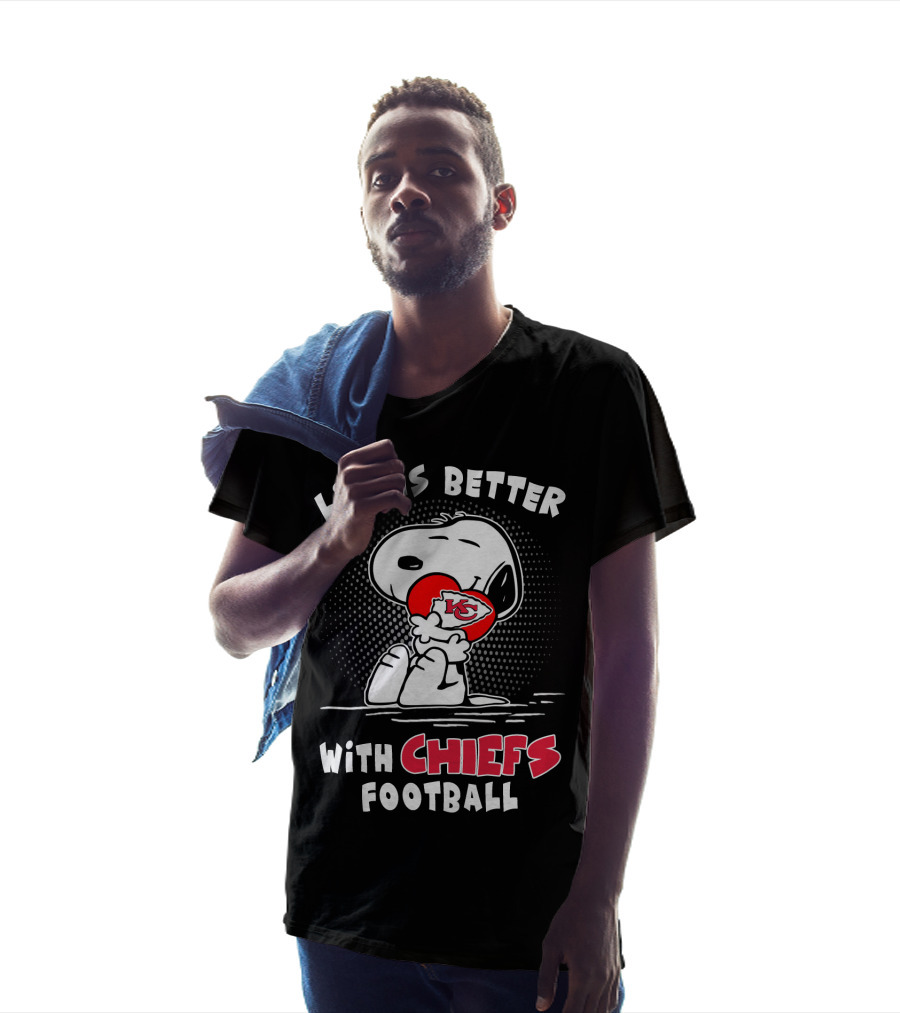 Life Is Better With Kansas City Chiefs Football Snoopy Hug T-Shirt