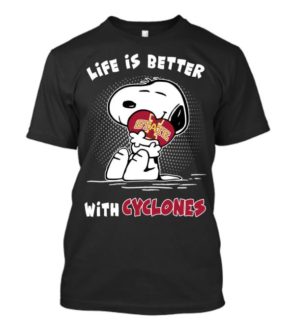 Life Is Better With Cyclones Iowa State Snoopy Hugging Football T-Shirt