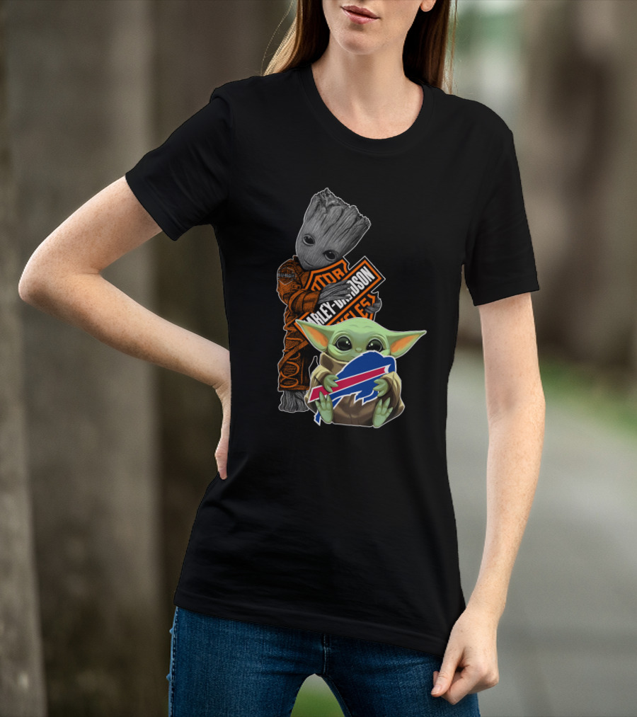 Groot Harley Davidson Baby Yoda Buffalo Bills T-Shirt