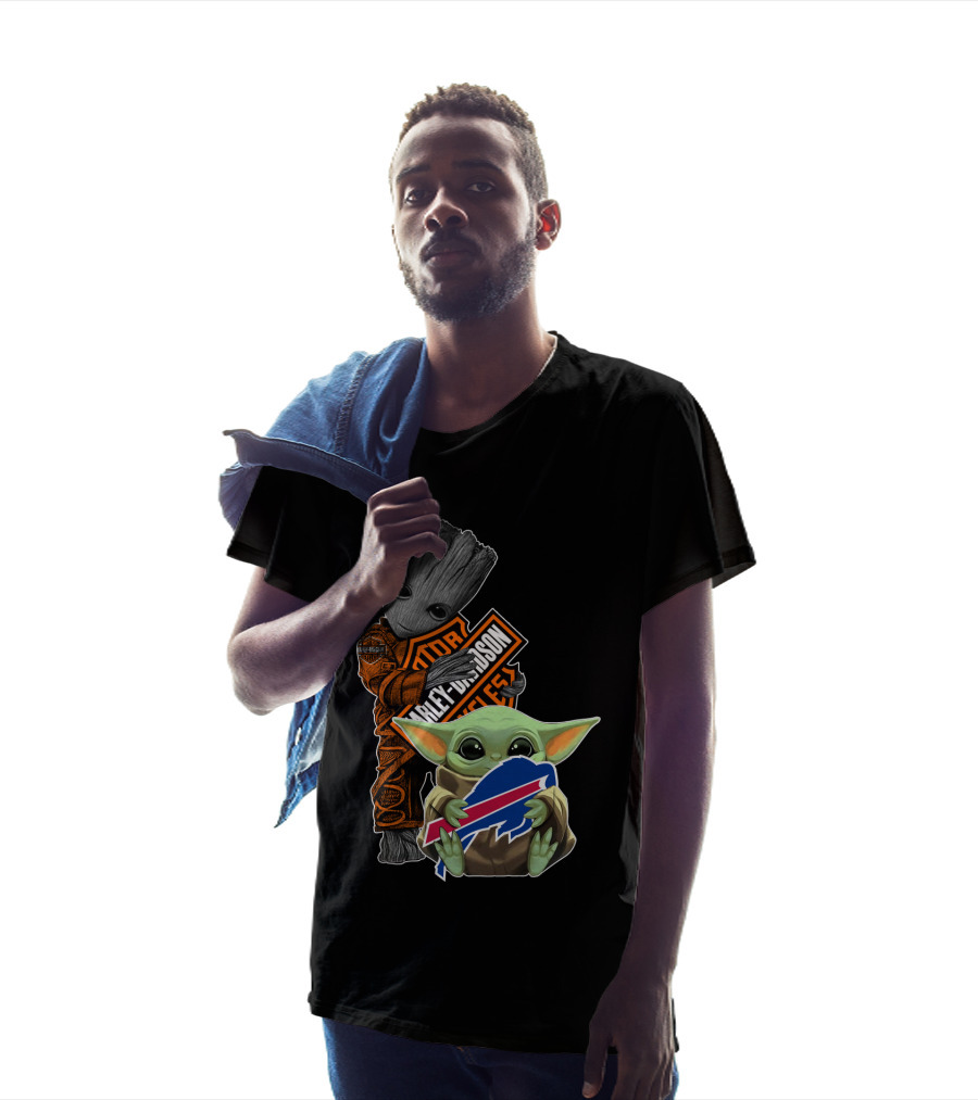 Groot Harley Davidson Baby Yoda Buffalo Bills T-Shirt