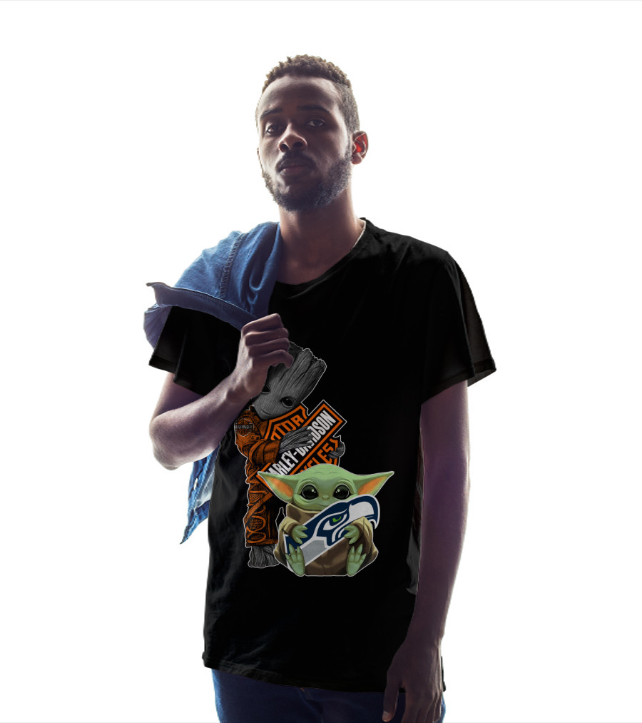 Groot Harley Davidson Seattle Seahawks Baby Yoda T-Shirt