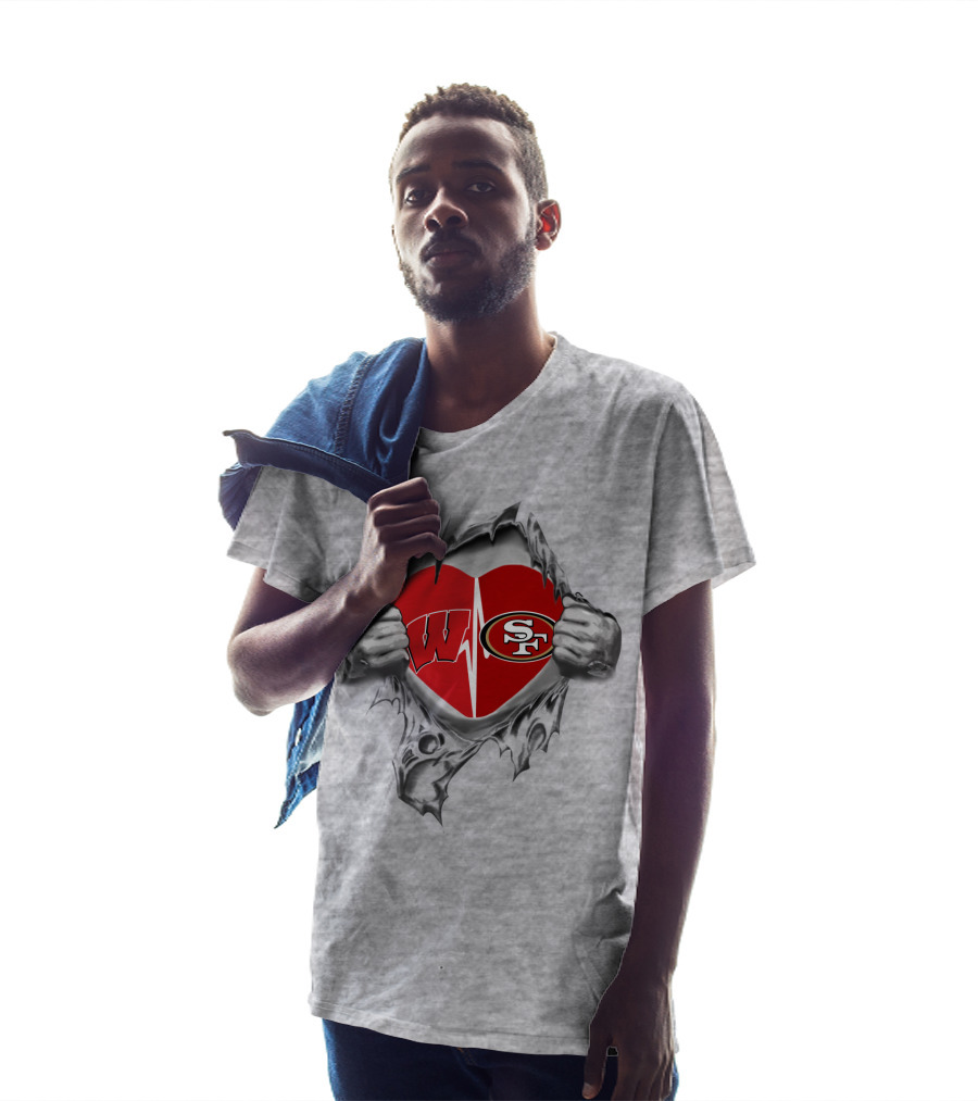 San Francisco 49ers Wisconsin Badgers Heart Logo Fusion T-Shirt