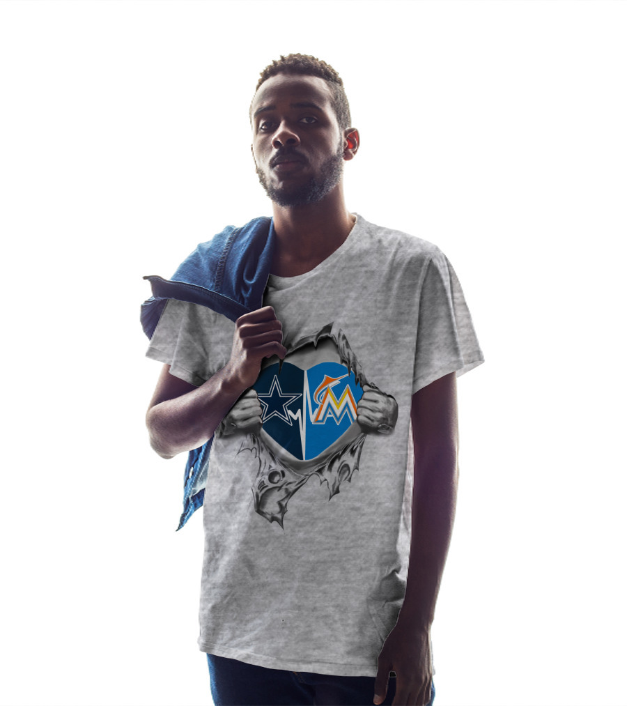 Cowboys Marlins Heart Fan Passion In Football And Baseball T-Shirt