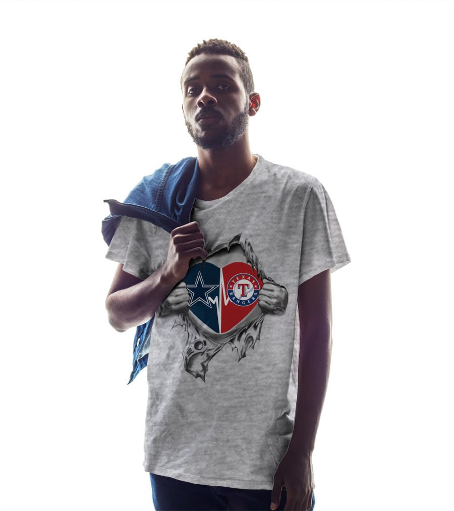 Texas Cowboys Rangers Heart Symbol Dual Allegiance T-Shirt