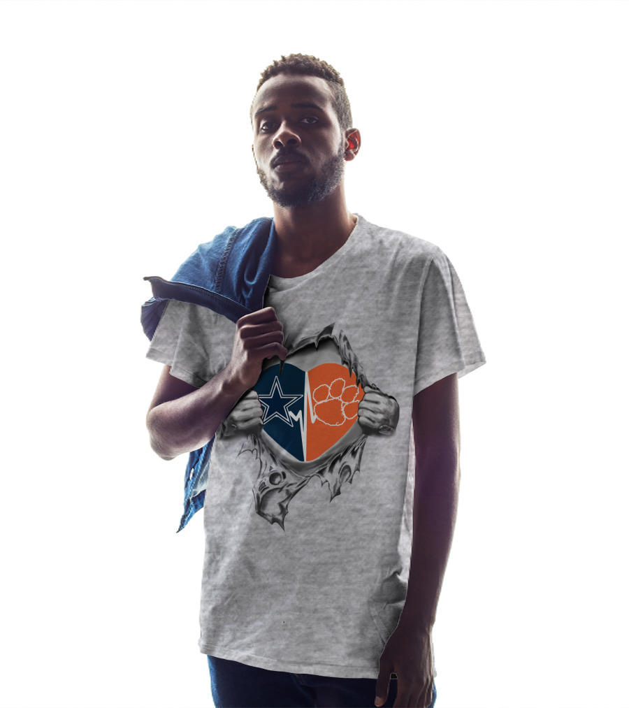 Cowboys Clemson Tigers Heart Star Logo Paw Print Burst Feelings T-Shirt