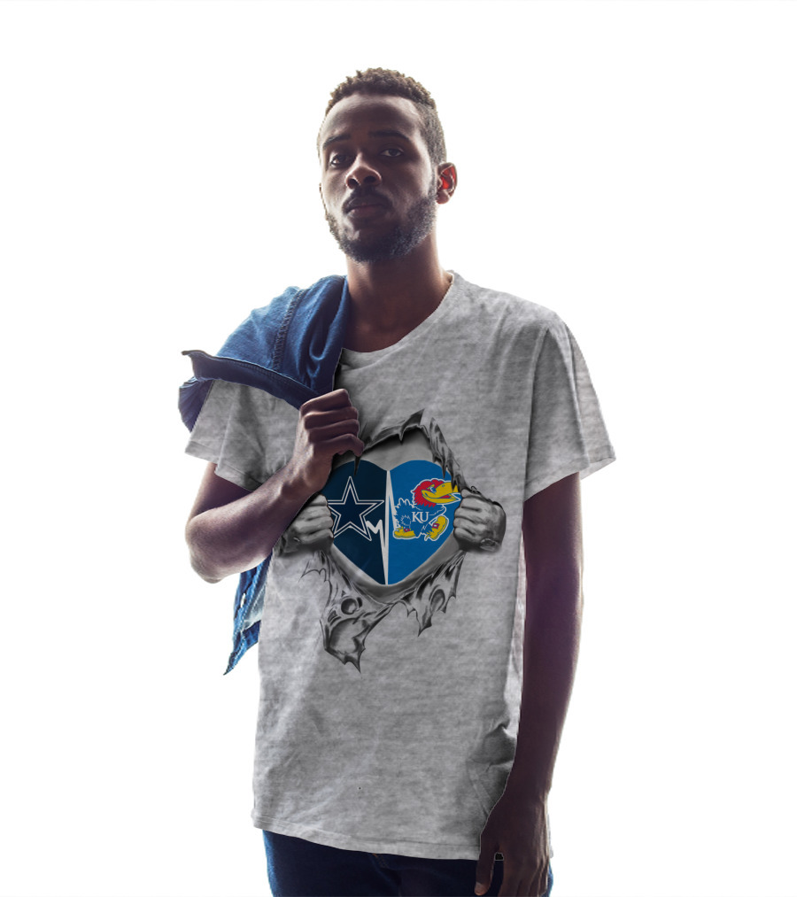 Cowboys Kansas Jayhawks Heart Team T-Shirt