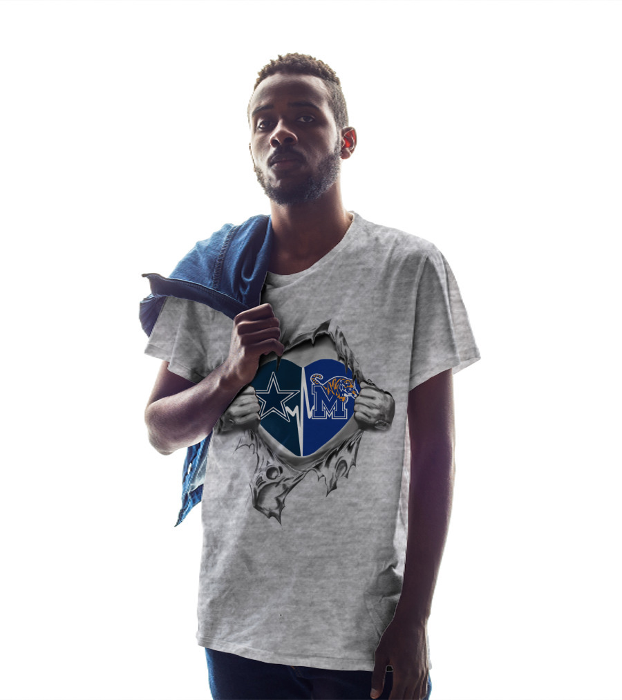 Cowboys Heart Memphis Tigers Logo Fusion T-Shirt