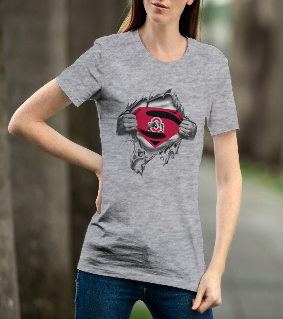 Ohio State Superman Shield Logo Silver Rip T-Shirt