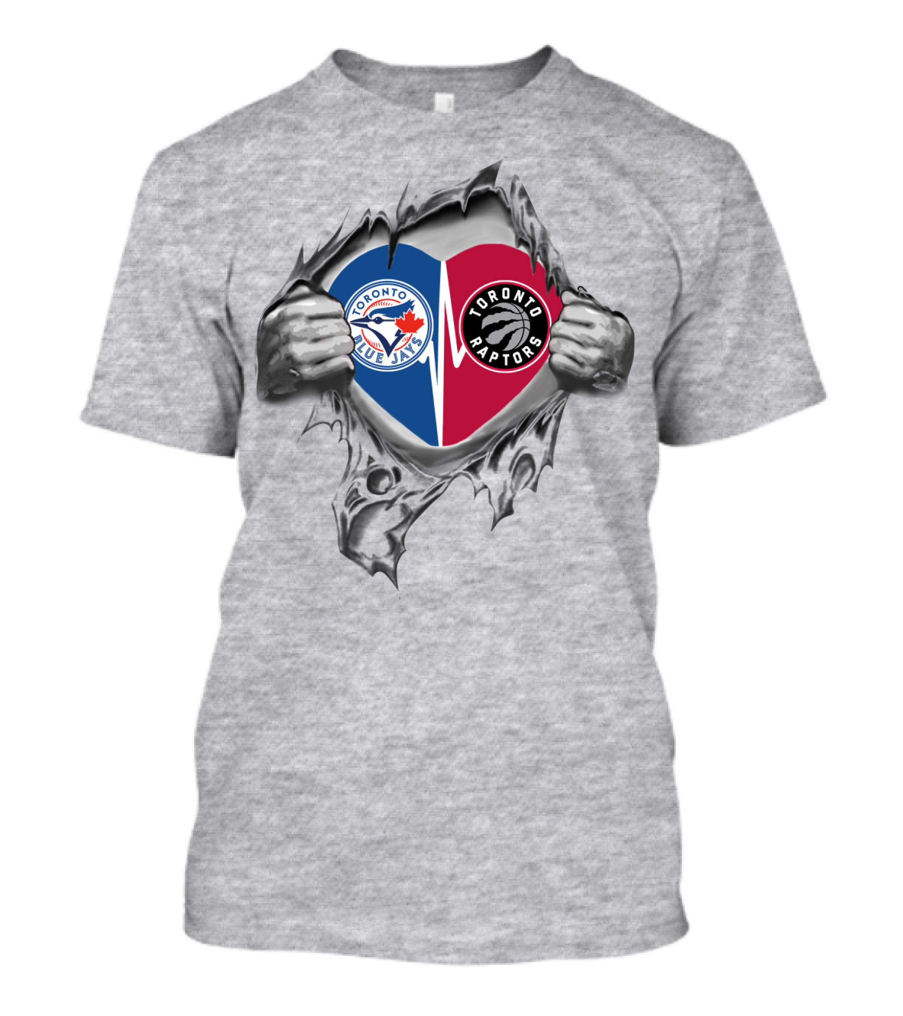 Toronto Blue Jays Raptors Heart Torn Skin Fan Logos T-Shirt