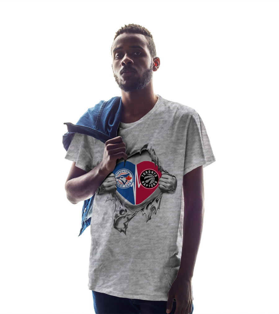 Toronto Blue Jays Raptors Heart Torn Skin Fan Logos T-Shirt