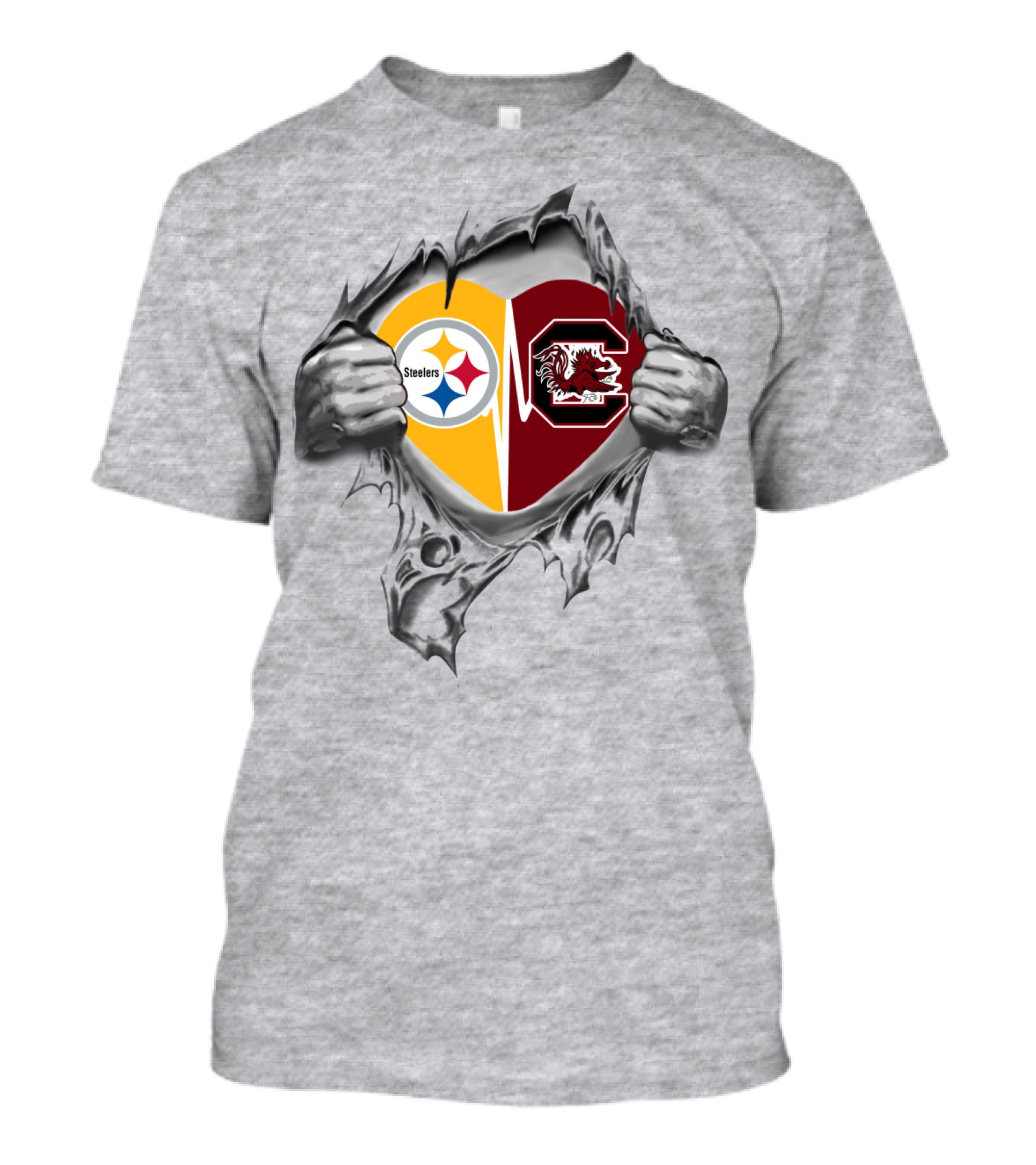 Steelers Gamecocks Heart Emblem Featuring Dual Logos With Team Spirit T-Shirt
