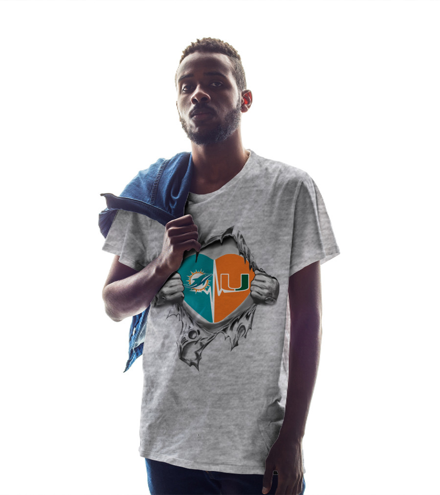 Miami Dolphins University Hurricanes Heartbeat Passion Fusion T-Shirt