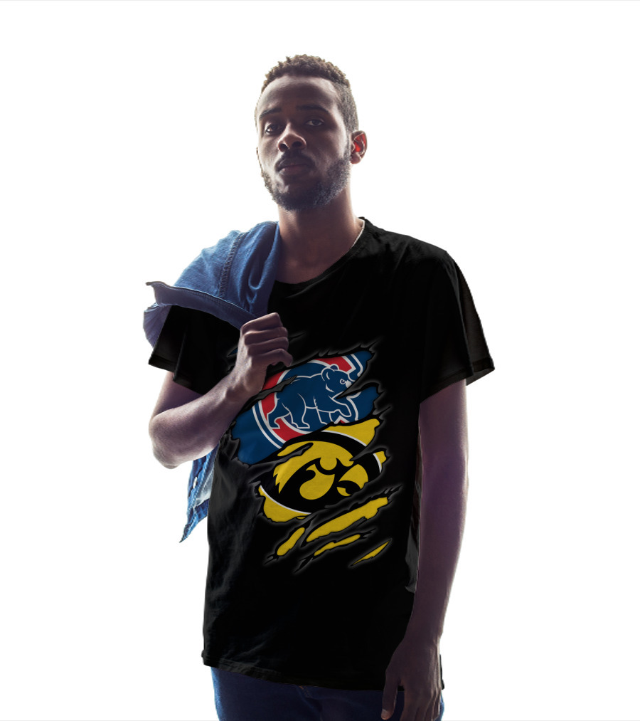 Cubs Iowa Hawkeyes Bear Logo Ripped T-Shirt
