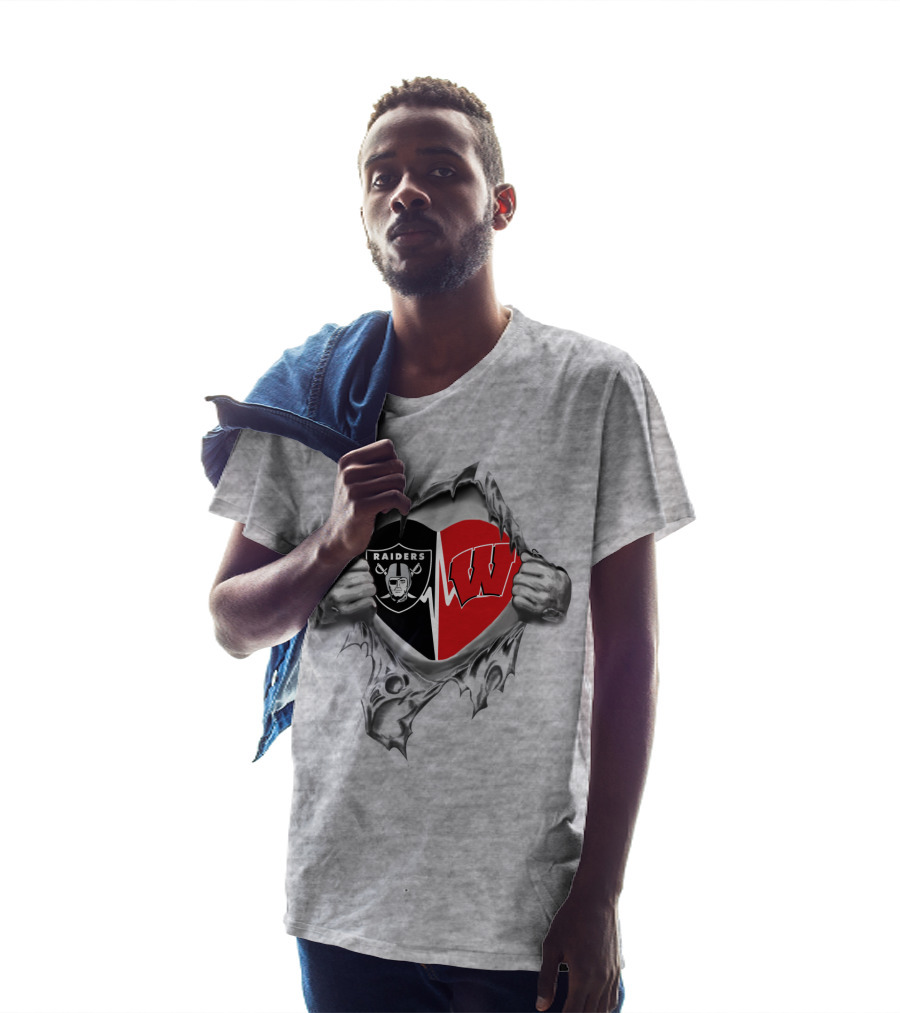Raiders Badgers Heart Logo Fusion T-Shirt